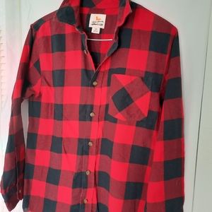Field & Stream Women Red & Black Plaid Flannel Long Sleeve Shirt Button Down SM
